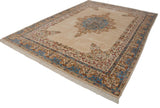 Vintage Indian Kerman carpet with ivory field, sky blue medallion, and Rococo stylized floral vinery. 9'9