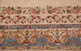 Vintage Kerman carpet border, sky blue band and Rococo stylized vinery patterns.