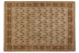 Vintage Alcaraz design carpet with a repeating tree and lion motif in gold, copper, and blue on an ivory field.