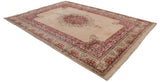 Corner of vintage Indian Kerman rug with Safavid-inspired red border and Rococo floral sprays.