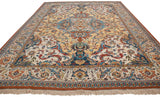 Angled perspective of a vintage Polonaise carpet showing its intricate pattern and plush, full pile.