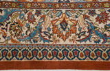 Detailed main border of a Polonaise carpet with Islimis vinery in sky blue, rust, and gold.