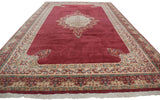 Vintage Indian Kerman carpet corner, ivory border with raspberry, ocean green floral vines.