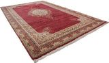 Vintage Indian Kerman rug border with Safavid dragon motif, raspberry red, ivory, and fringe.