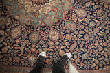 Traditional vintage Indian Ardebil rug, navy blue field with 