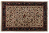 Vintage Agra carpet with an ivory field of scrolling vinery, lotus flowers, and a dark navy border.