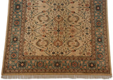 Vintage Pakistani Northwest Persian carpet corner, ocean green border, floral top view, ivory fringe.