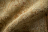 Lustrous antique ivory Oushak rug pile, showing plush texture and light-dark dynamic.
