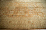 Vintage Oushak rug: plush wool pile, pale sea foam green, ivory floral motifs.