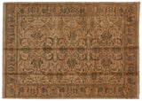 Elaborate scrolling palmettes, leaves, and abrashes on a vintage Agra carpet corner with intact selvage.