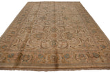 Vintage Agra carpet fringe, border, and field showing abrashes and scrolling palmettes.
