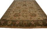 Indian Sultanabad design carpet displaying intricate vinery and floral motifs on antique ivory and olive green.