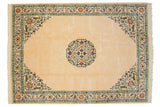 Vintage Japanese Peking carpet with a roundel medallion and floral spandrels on an open ivory field.