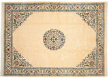 Lush, full pile and ornate corner spandrel of a vintage Japanese Peking carpet with scrolling vines.