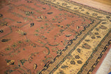 Vintage Mohajeran Sarouk carpet: dusty rose field with intricate floral vines, and ivory border.