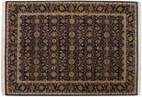 Vintage fine Agra carpet: dense floral palmettes and serrated leaves in wine red, dusty gold, olive on black.