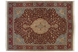 Vintage Tabriz carpet with a sand medallion on a burgundy field depicting a forest scene, size 12'3