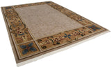 The full Indian Savonnerie carpet seen from an angle, displaying its detailed border and even, full pile.