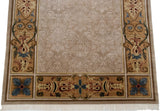 Corner of a Savonnerie carpet showing the tone-on-tone carved field and floral border.