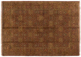 Upper left corner of a fine Agra carpet with copper field, gold floral medallions, and millefleur border.