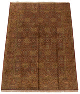 Indian Agra carpet, intricate floral lattice vinery and millefleur border in copper and gold.