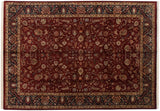 Deep wine red Mohajeran Sarouk carpet with intricate allover scrolling floral design.