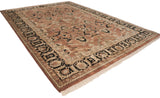 Agra carpet detail showing bronze, black, and antique ivory floral arabesques with vines.