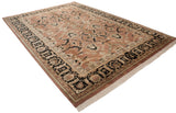 Agra carpet with bronze field, black and antique ivory floral border, and vinery details.