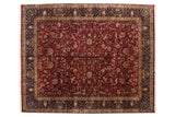 Fine Indian Mohajeran Sarouk carpet with an allover field of floral tendrils in rich wine red, navy, and ivory.
