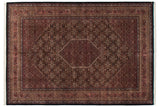 Hand-knotted Indian Bijar carpet, allover Herati mahi-mahi, diamond medallion, wine red, black, ivory.