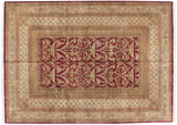 Art Nouveau Indian carpet corner, cochineal red arabesques with wide banded beige borders.