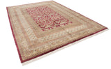 Intricate wide banded borders in antique ivory and cochineal red on the Art Nouveau carpet.