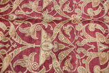 Expressive sprawling Art Nouveau arabesques on deep cochineal red Indian hand-knotted carpet.