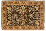 A fine Indian Serapi design carpet with large-scale floral palmettes and sprawling vinery on a dark chocolate brown field.