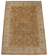 Vintage Indian Oushak carpet with bronze field, serrated palmettes and delicate cloudbands.