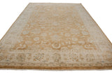 Vintage Oushak design carpet border with delicate floral vinery and fringe details.