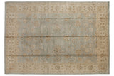 Vintage Indian Oushak carpet, powder blue field, palmette and cloudband motifs, beige-bronze border, 9'9