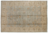 Expressive serrated palmettes and delicate vinery on powder blue Indian Oushak field.
