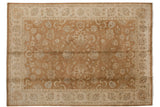Hand knotted Indian Oushak carpet, bronze and ivory with serrated palmettes, cloudbands, 9'10