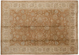 Bronze Indian Oushak rug detailed with ivory palmettes, cloudbands, and subtle floral vinery.