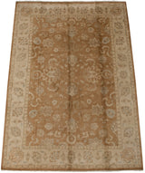 Ivory border's delicate vinery meeting bronze field with serrated palmettes and pale blue.