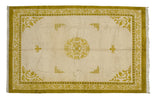 Vintage hand knotted Indian Peking rug, ivory field, gold roundel medallion and vinery, plush pile, 11'8