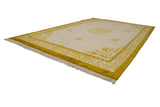 Ivory field with saffron yellow vinery in corner spandrel and pearl inner border.
