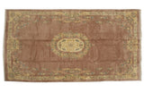 Vintage Indian Aubusson design carpet: rose field, oblong floral medallion, pale gold border.