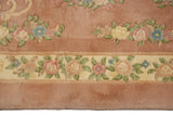 Vintage Indian Aubusson border with rose, ivory, seafoam green pastel floral motifs.