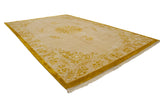 Plush gold border with cloudband motifs on a vintage Indian Peking carpet corner.