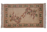 Vintage Chinese Peking rug with expressive embossed dragon motif, cloudband, lotus border, ivory, blush, green. 3'x5'1