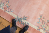 Embossed contemporary Art Deco floral sprays in dusty rose, mint, and blue-gray.