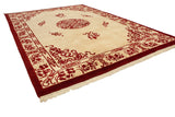 Plush ivory field with cherry red vinery and germinating plants on the Peking rug.