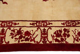 Plush ivory and cherry red geometric and floral Peking design border.